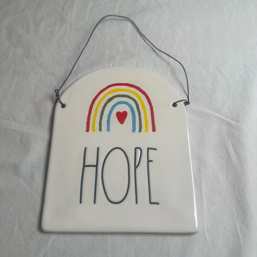 Rae Dunn HOPE Rainbow Ceramic Wall Hanging Plaque Magenta Artisan Collection